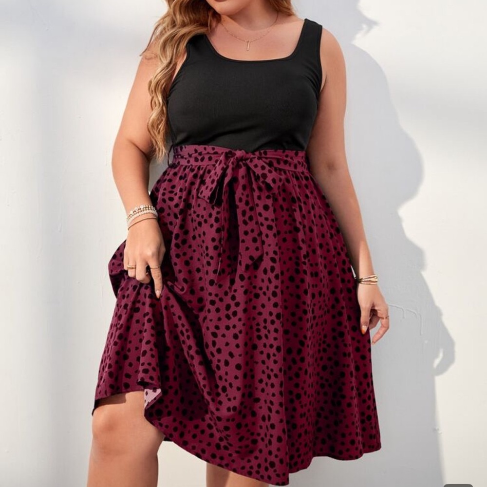 BRAND NEW SHEIN Black and Red Polka Dot Midi Dress